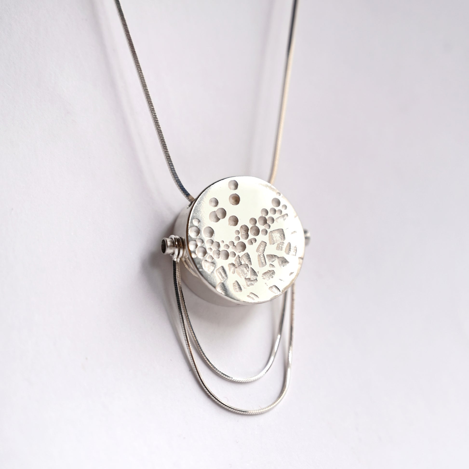 Large silver box pendant front hanging view on white background